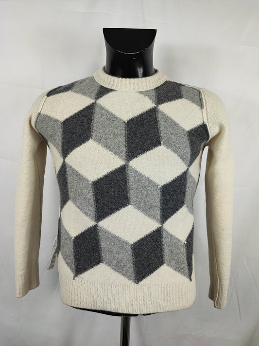 Maglione Barbour da donna in lana Uk12 Medium - Lady White wool cubes Jumper size uk12