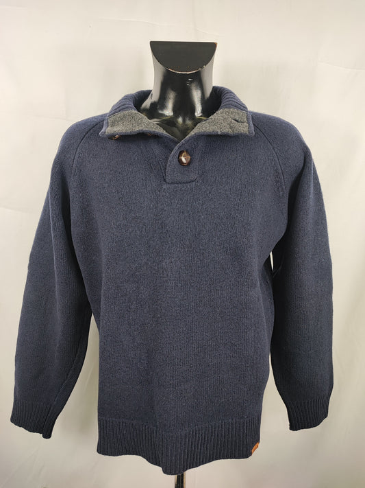 Maglione Barbour da uomo in lana blu Xlarge-  Man Wool Navy Chunky Half button Size xl