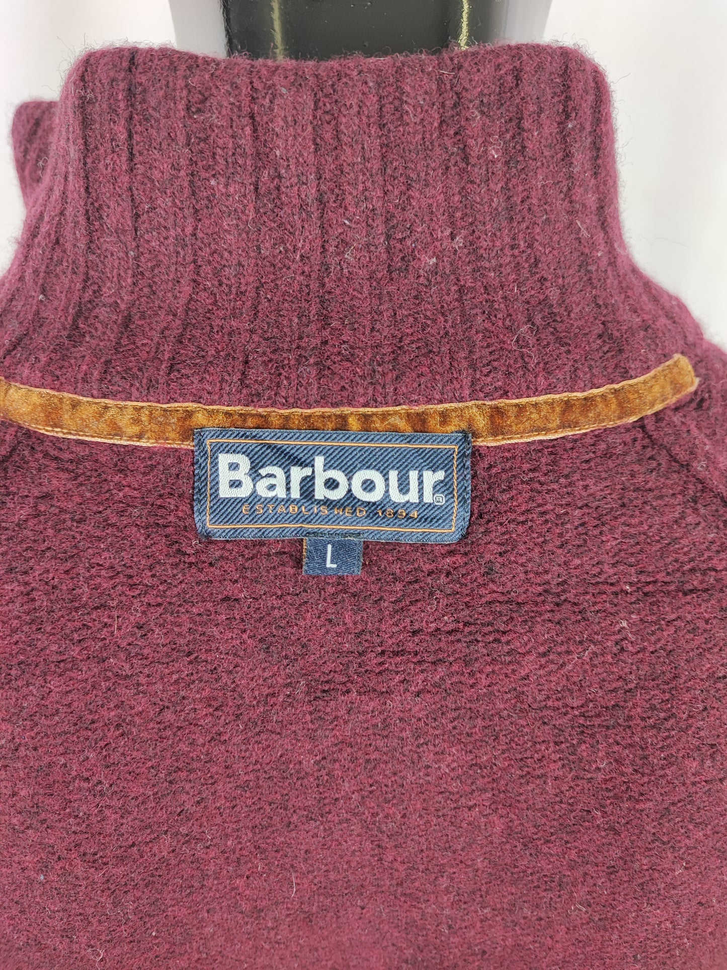Maglione Barbour da uomo in lana Bordeaux Large-  Man Wool Bordeaux Jumper Size Large