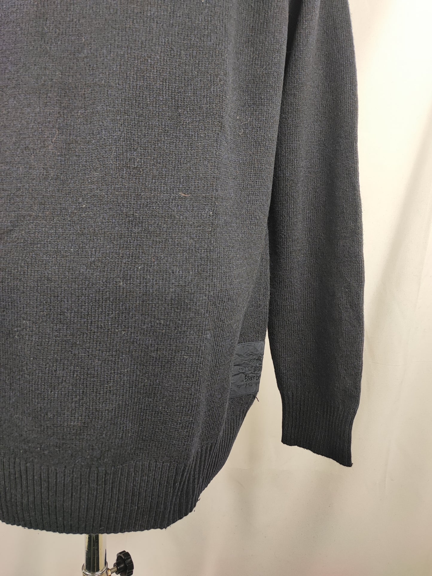 Maglione Barbour da uomo in lana Blu L -Man Lambswool Navy Jumper Size Large
