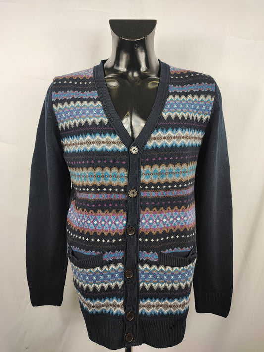 Maglione Barbour da uomo in lana Blu L -Man Mildon Fair Isle Navy Jumper Size Large