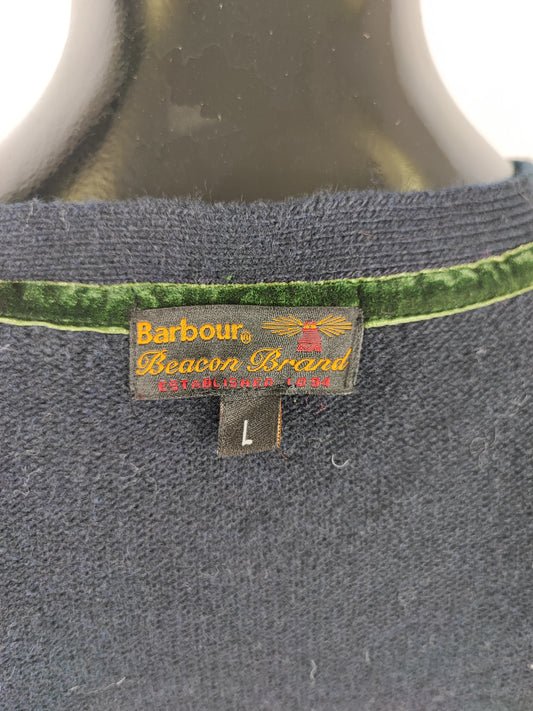 Maglione Barbour da uomo in lana Blu L -Man Mildon Fair Isle Navy Jumper Size Large