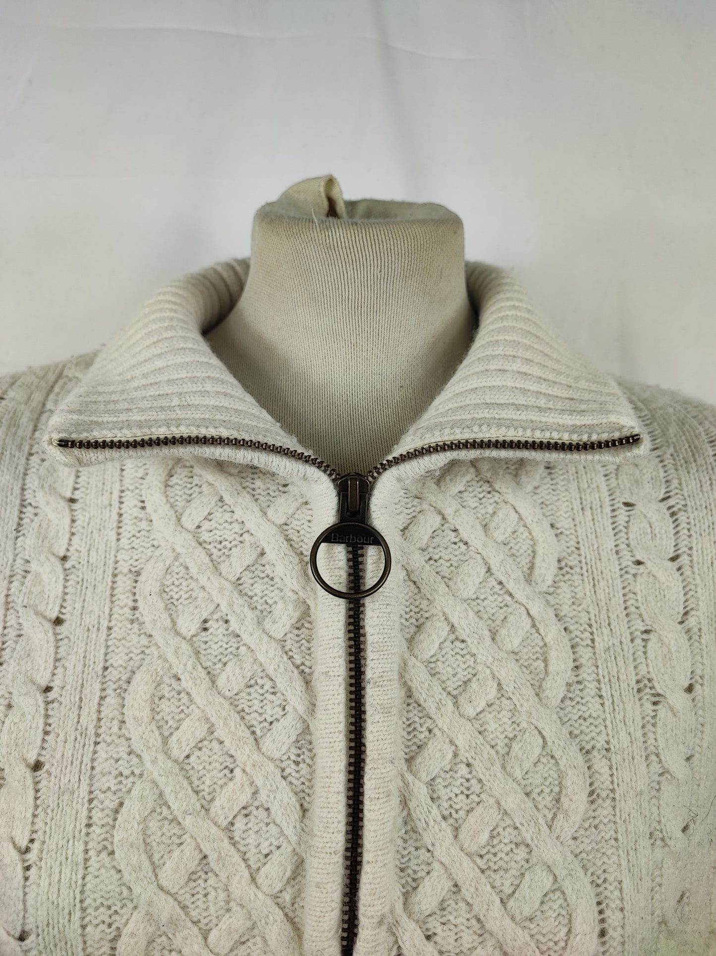 Maglione Barbour da donna in lana Bianco uk10 small -Lady White Wool Jumper Size Small