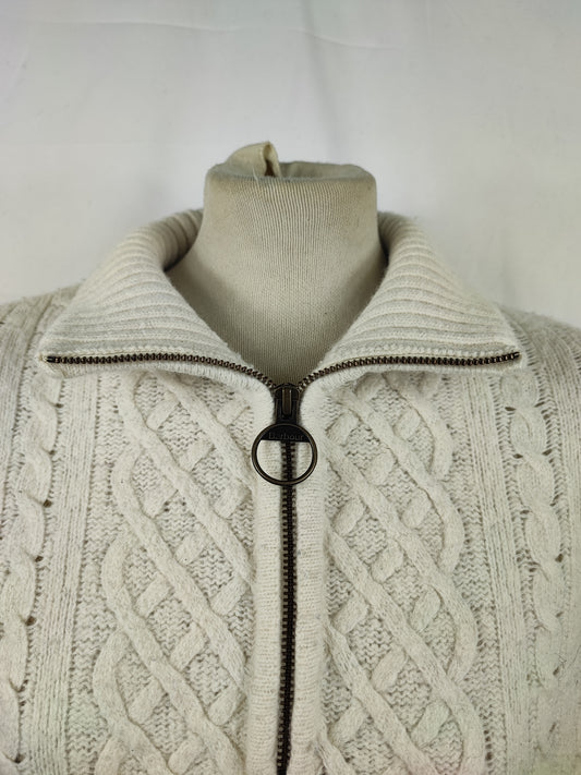 Maglione Barbour da donna in lana Bianco uk10 small -Lady White Wool Jumper Size Small