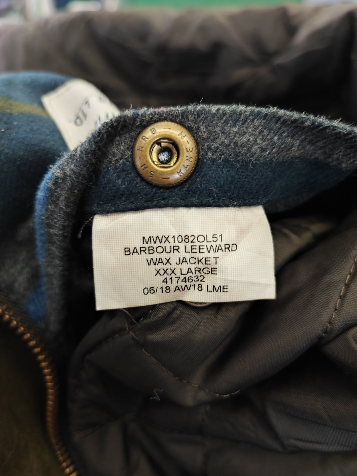 Giacca Barbour Uomo Verde cerata Leeward 3XL - Man Olive wax Leeward Jacket Size 3Xlarge