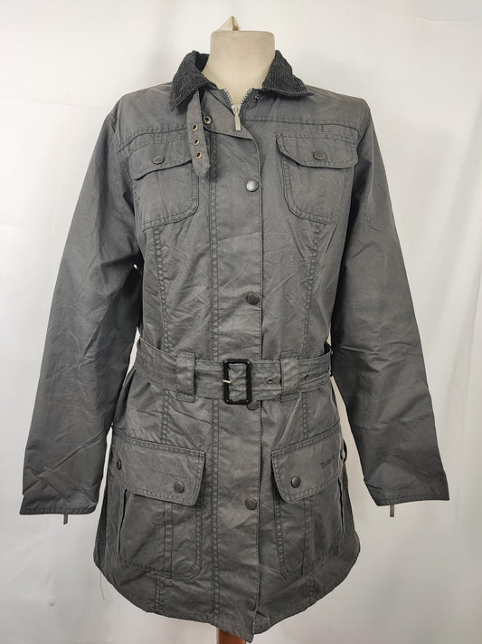 Giacca Barbour donna con cintura nero utility mac UK14 tg.42/44 - Black Waxed Utility Mac Jacket UK14