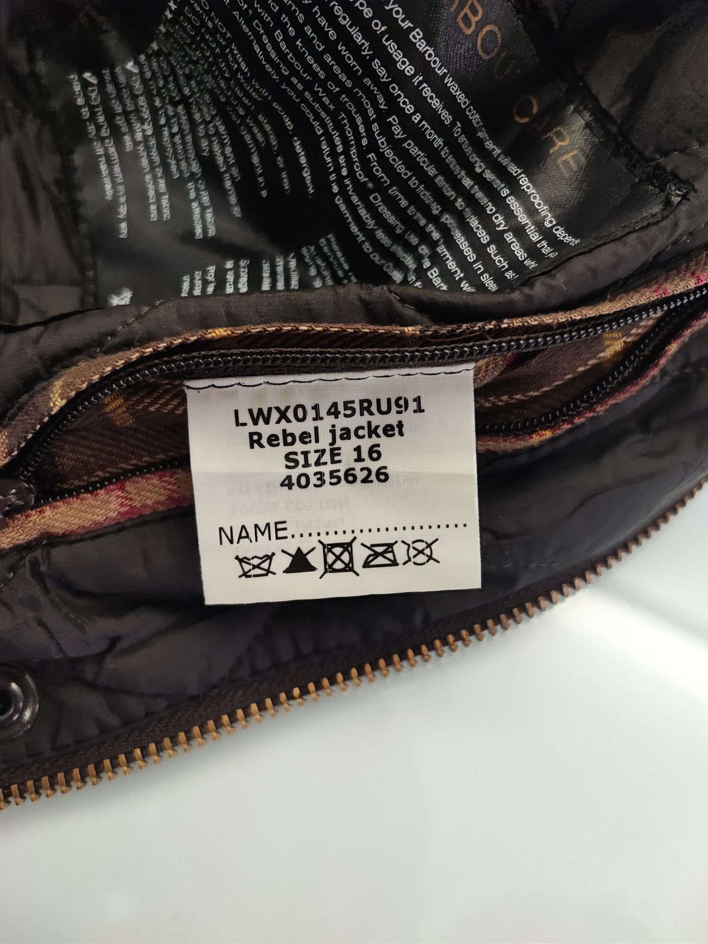 Giacca Barbour cerata marrone Rebel UK16 tg. 44/46 Brown Wax Rebel jacket size uk16