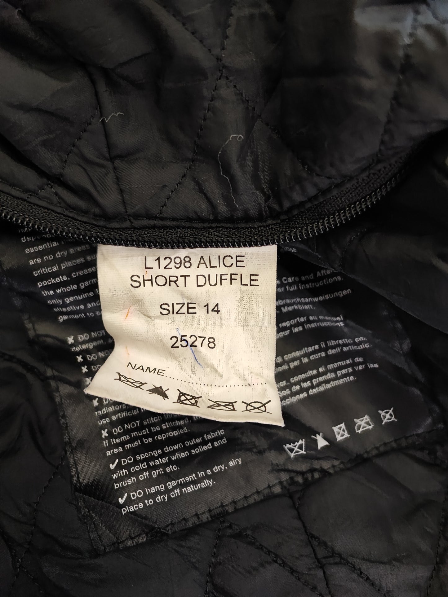 Giacca Barbour corta nera da donna cerata Medum Uk14  Lady short Duffle jacket black size uk14