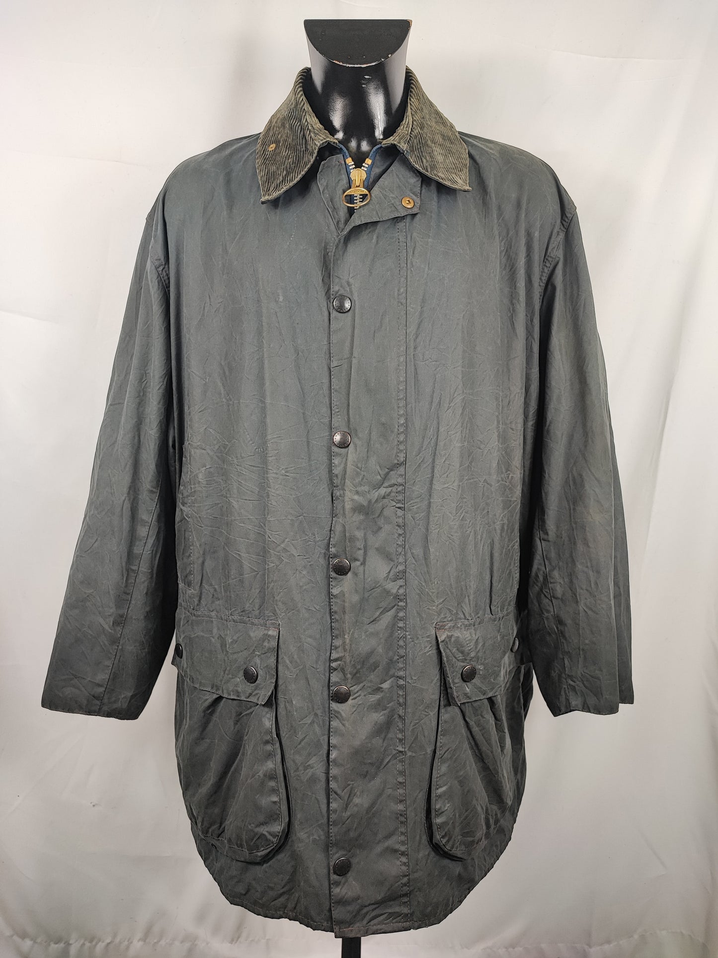 Giacca Barbour Border blu Vintage Cerata C46/117 cm - Navy wax border coat C46 size XL comoda