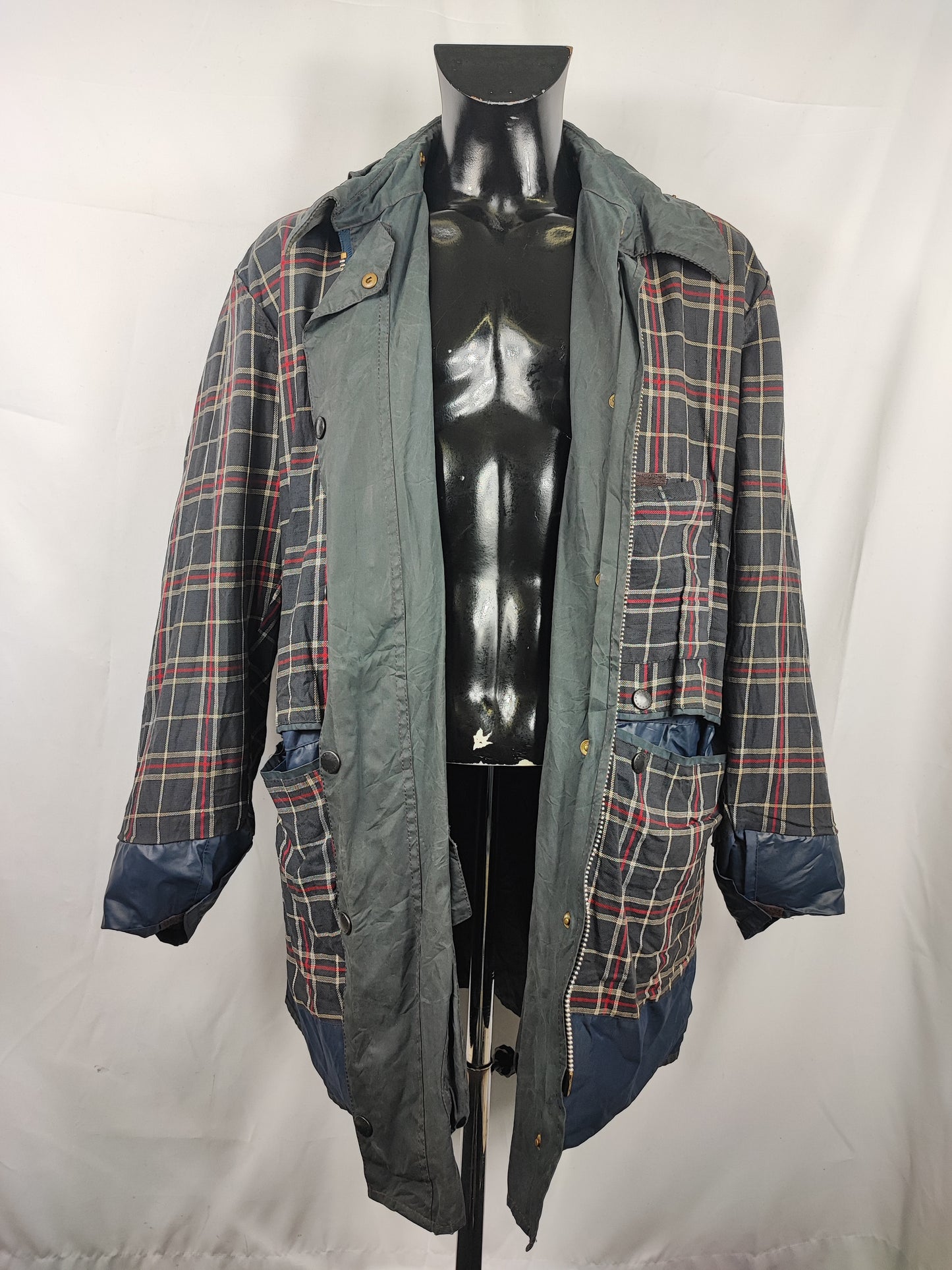 Giacca Barbour Border blu Vintage Cerata C46/117 cm - Navy wax border coat C46 size XL comoda