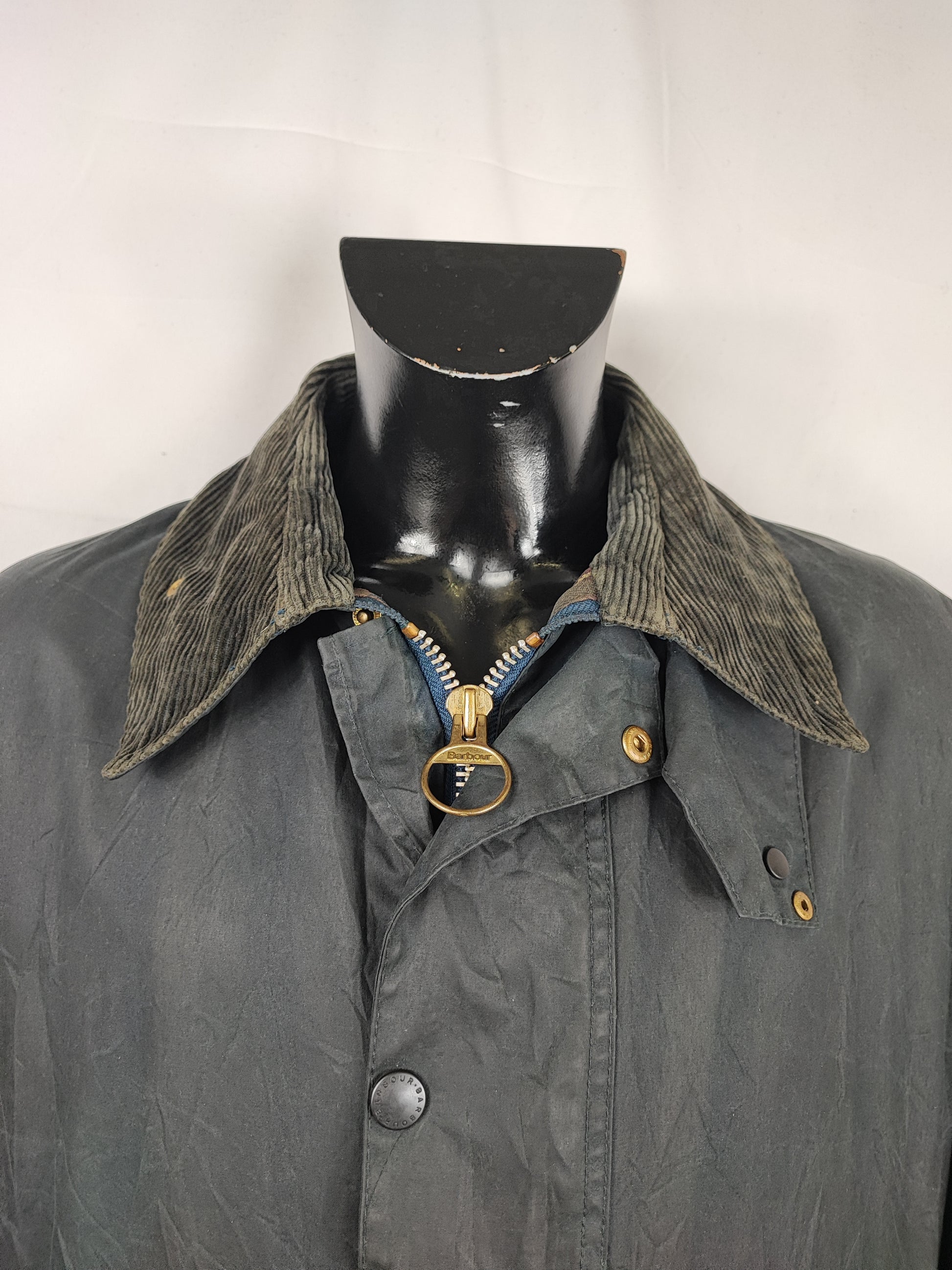 Barbour Giacca Uomo Border blu Vintage C48/122cm Xlarge comoda-Navy wax Vintage Border Coat size XL - Shop In London