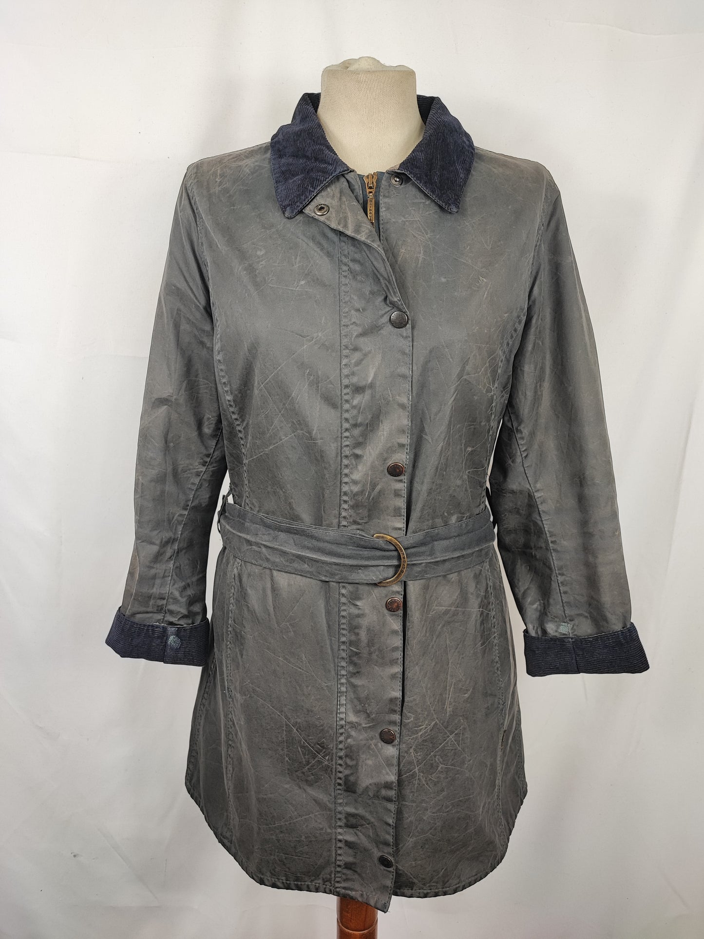 Giacca Barbour Blu Newmarket mac cerato Donna Tg.40 Navy Wax Lady Jacket Size UK10 Small