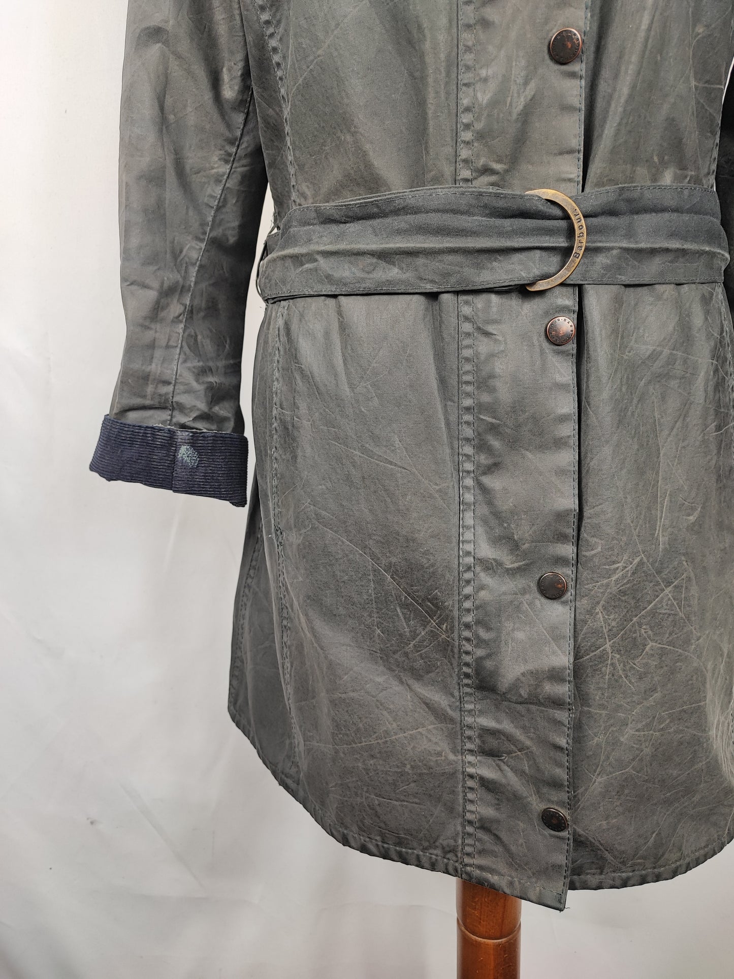 Giacca Barbour Blu Newmarket mac cerato Donna Tg.40 Navy Wax Lady Jacket Size UK10 Small