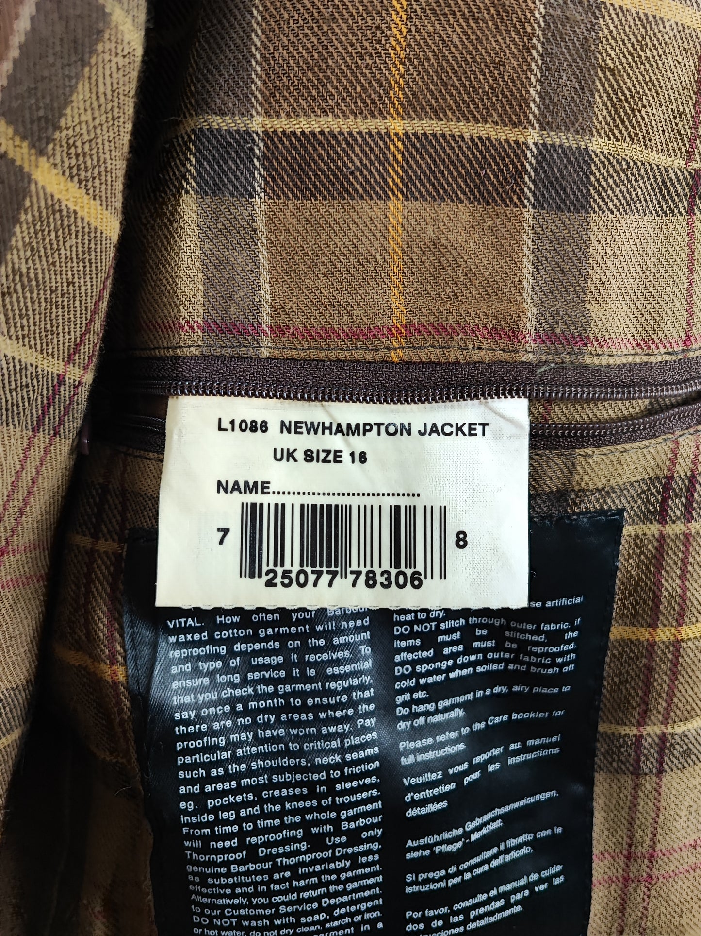Giacca Barbour unisex beige cerato UK16 Tg.46 Waxed Newhampton Beige Jacket size uk16