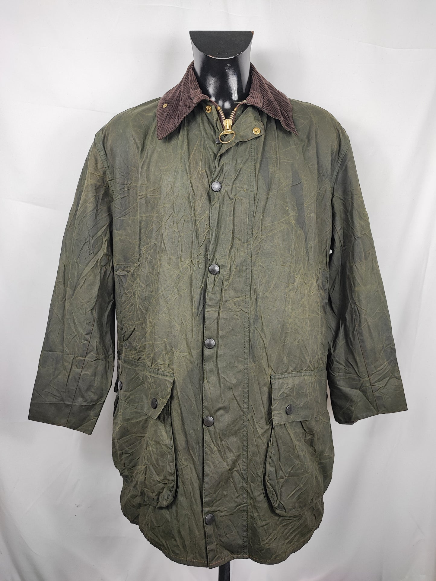 Barbour Border verde cotone Cerato C42/107 cm Green Border Wax Vintage Coat Size Large