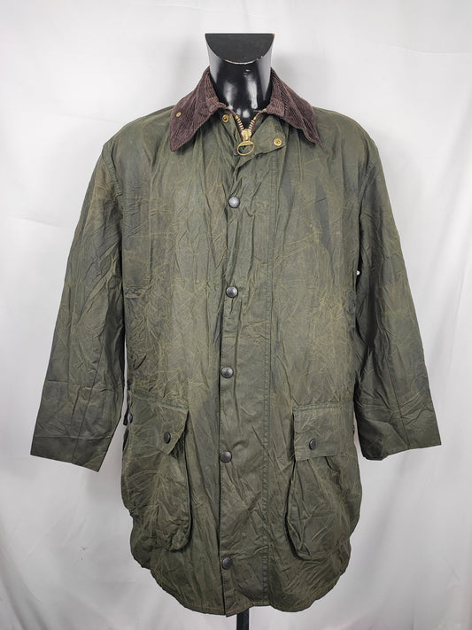 Barbour Border verde cotone Cerato C42/107 cm Green Border Wax Vintage Coat Size Large