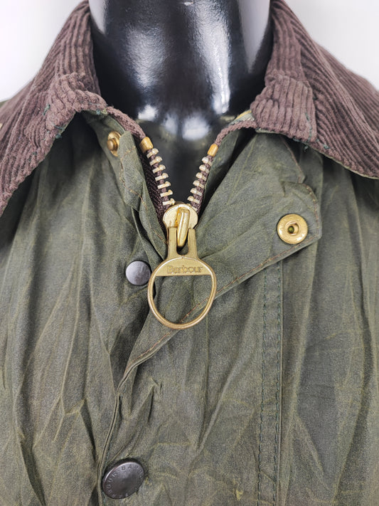Barbour Border verde cotone Cerato C42/107 cm Green Border Wax Vintage Coat Size Large