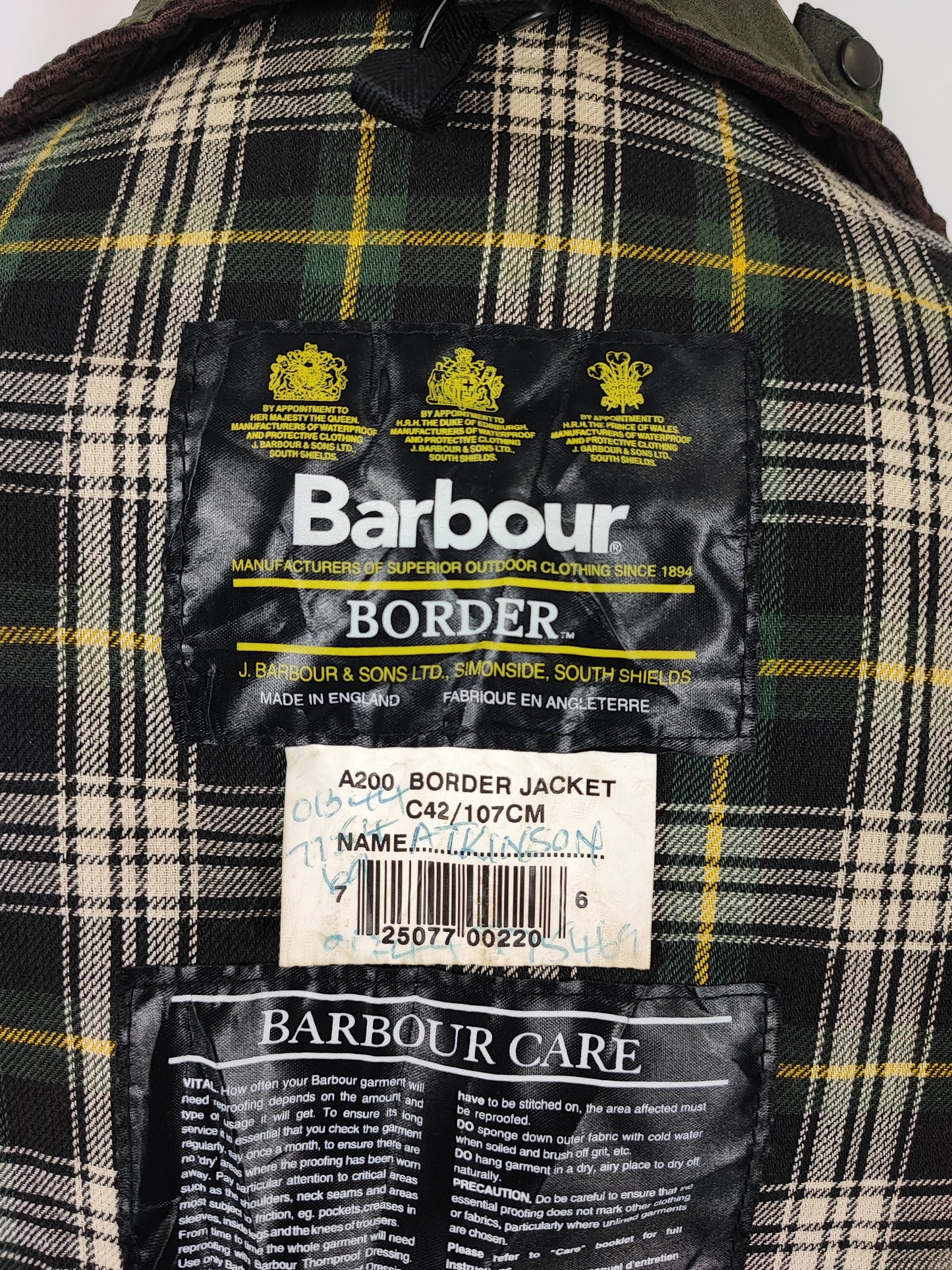 Barbour Border verde cotone Cerato C42/107 cm Green Border Wax Vintage Coat Size Large