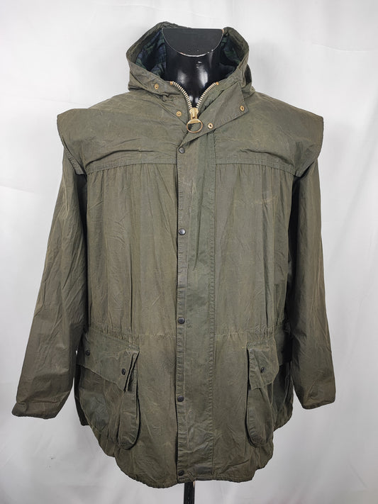 Barbour vintage Durham verde con cappuccio C46/117 cm Green Hooded waxed Durham Size Xlarge