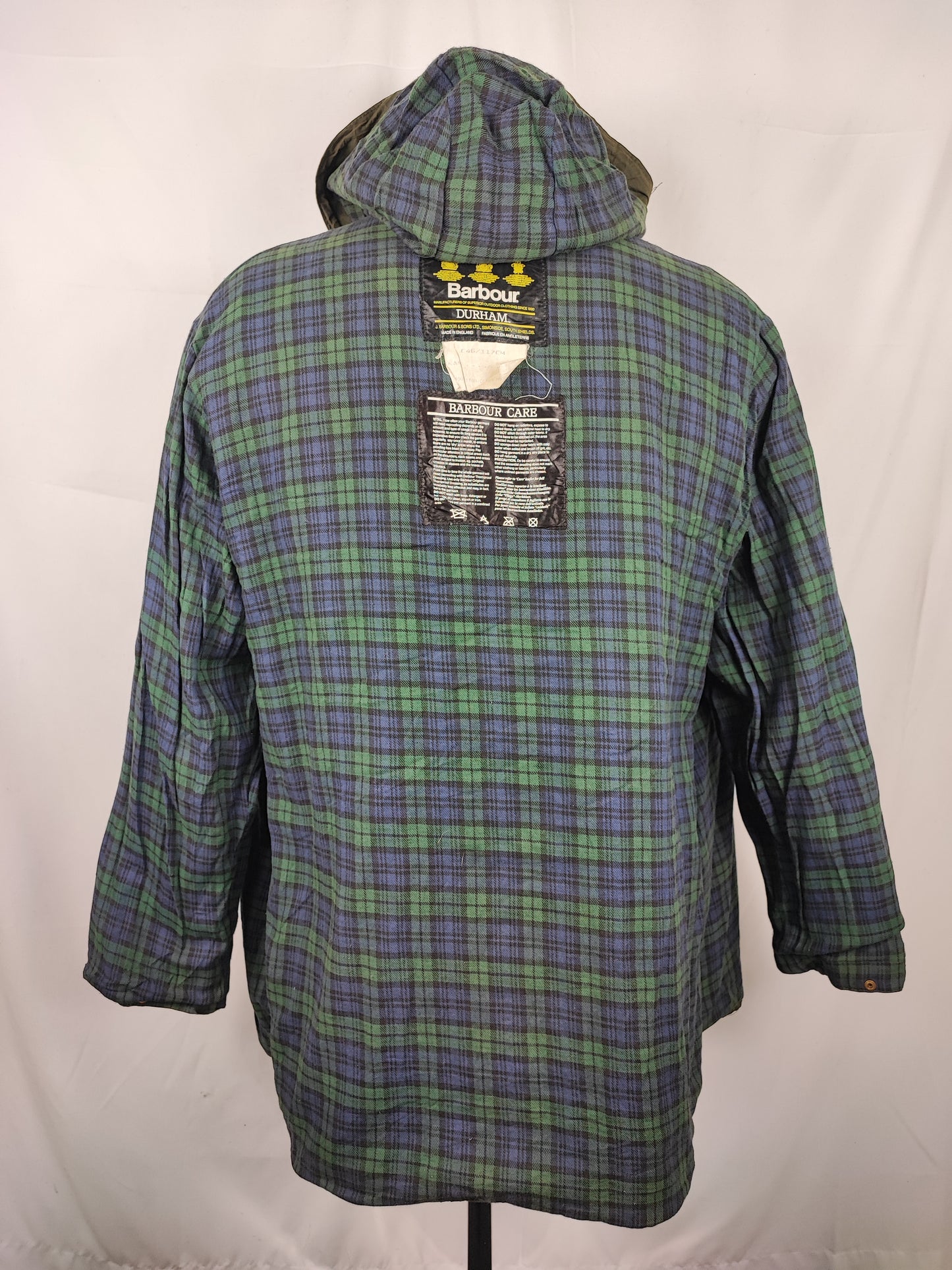 Barbour vintage Durham verde con cappuccio C46/117 cm Green Hooded waxed Durham Size Xlarge