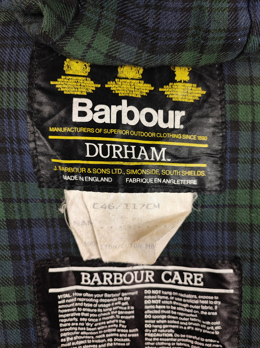 Barbour vintage Durham verde con cappuccio C46/117 cm Green Hooded waxed Durham Size Xlarge