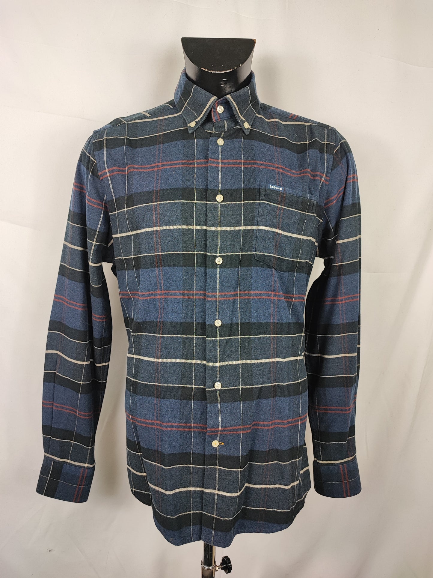 Camicia Barbour da uomo in caldo cotone blu fantasia tartan taglia Medium