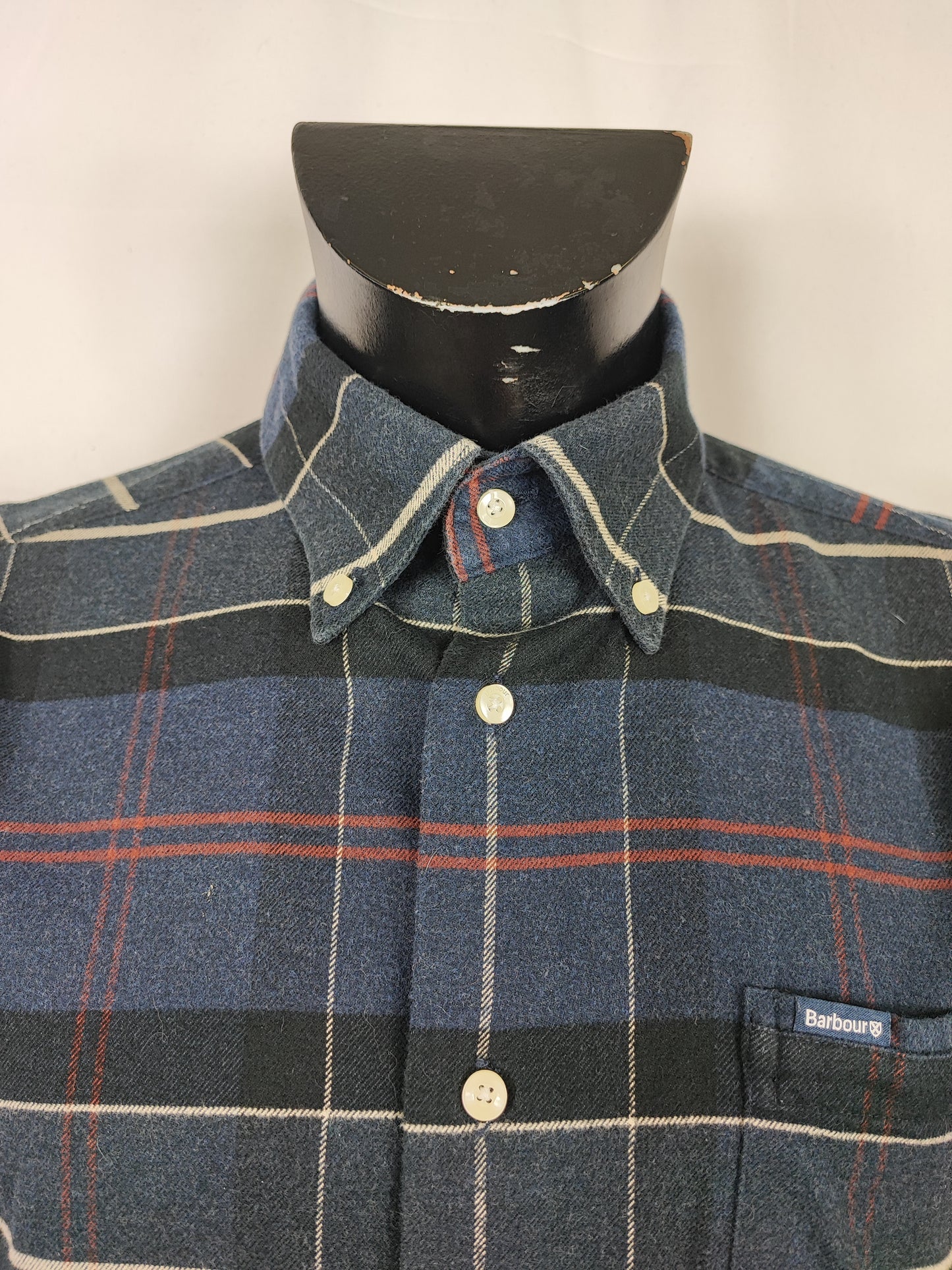 Camicia Barbour da uomo in caldo cotone blu fantasia tartan taglia Medium
