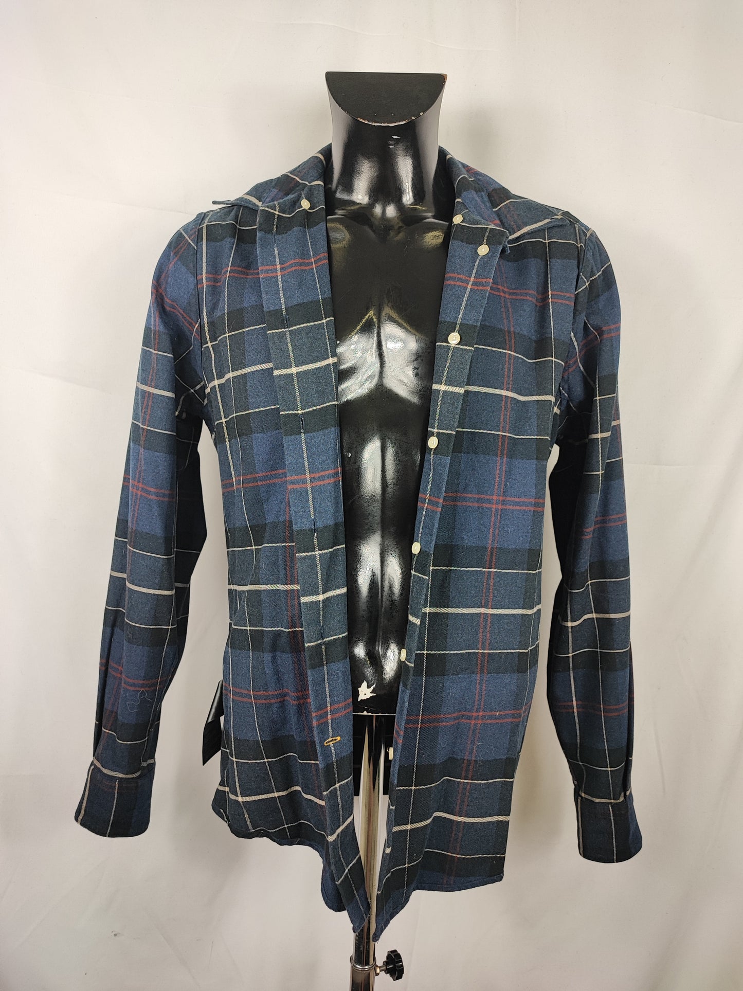 Camicia Barbour da uomo in caldo cotone blu fantasia tartan taglia Medium