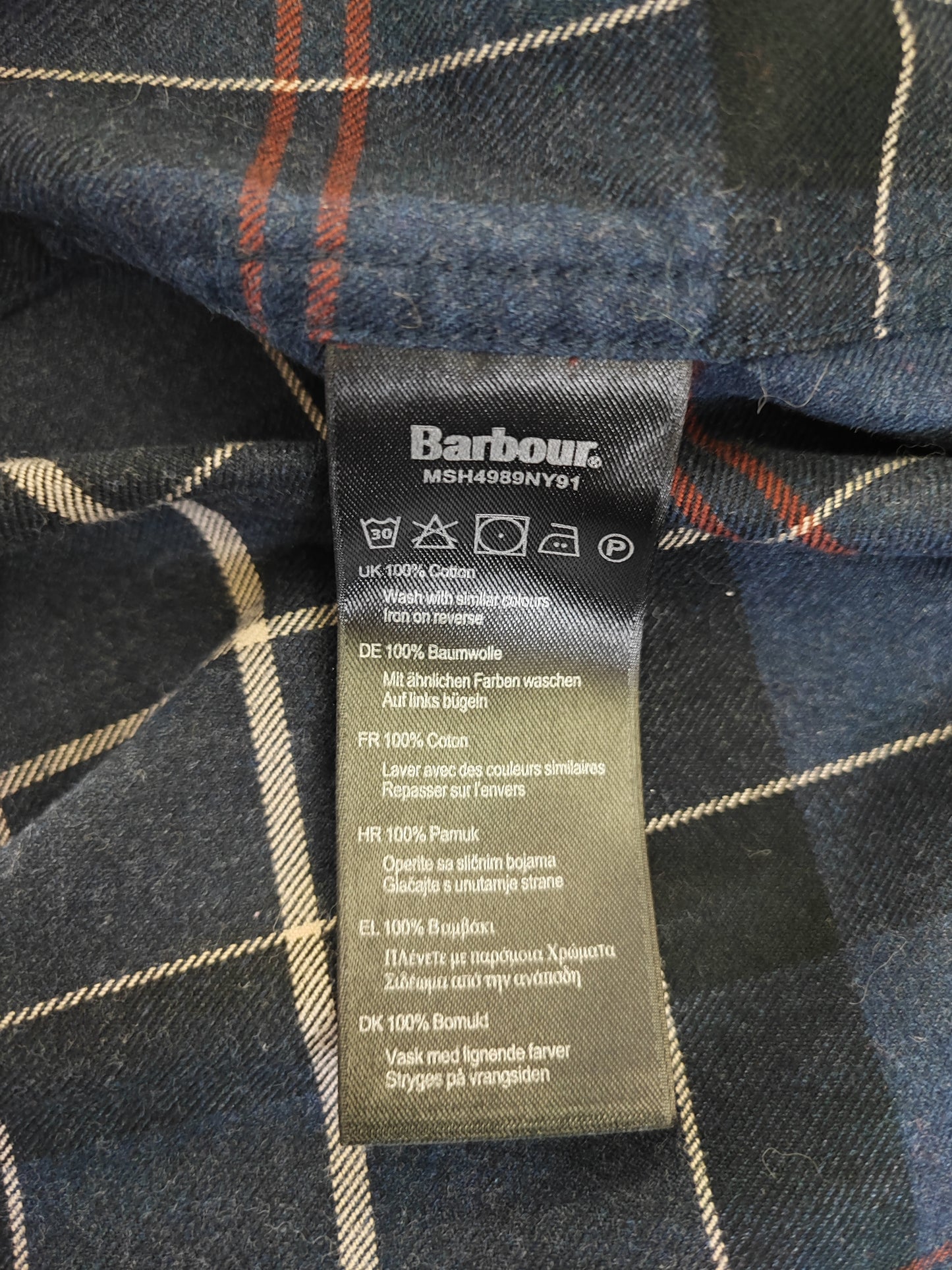Camicia Barbour da uomo in caldo cotone blu fantasia tartan taglia Medium