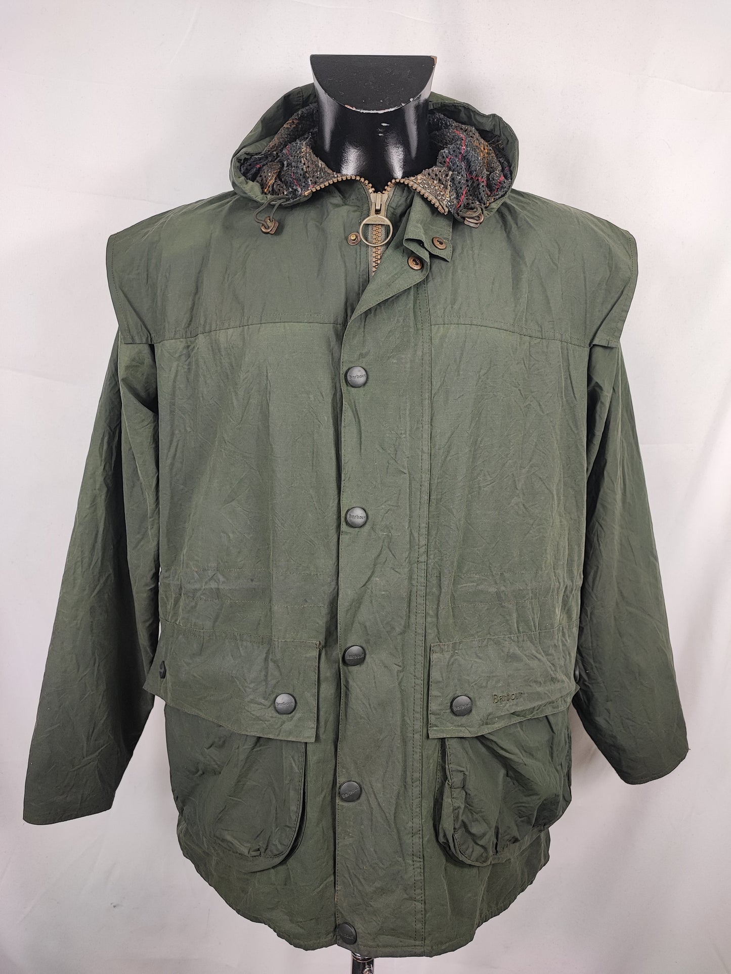 Giacca Barbour verde uomo impermeabile Durham Medium- Man Green Waterproof Durham Stowaway jacket size M