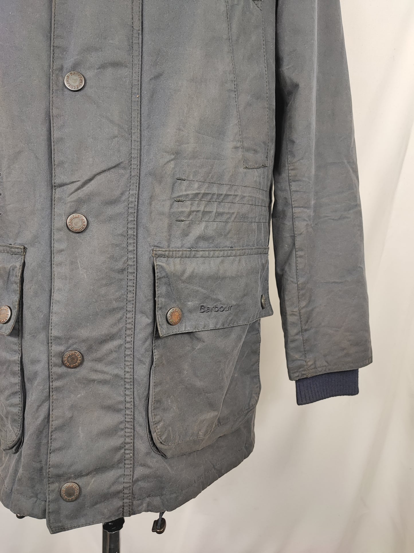Parka Barbour uomo Blu cerato Small- Navy Waddow wax jacket with hood Size Small