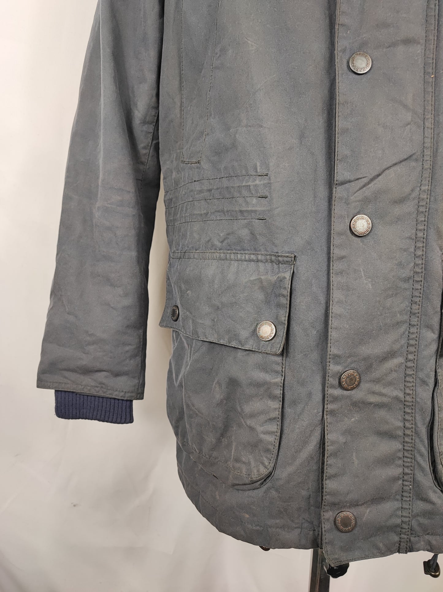 Parka Barbour uomo Blu cerato Small- Navy Waddow wax jacket with hood Size Small