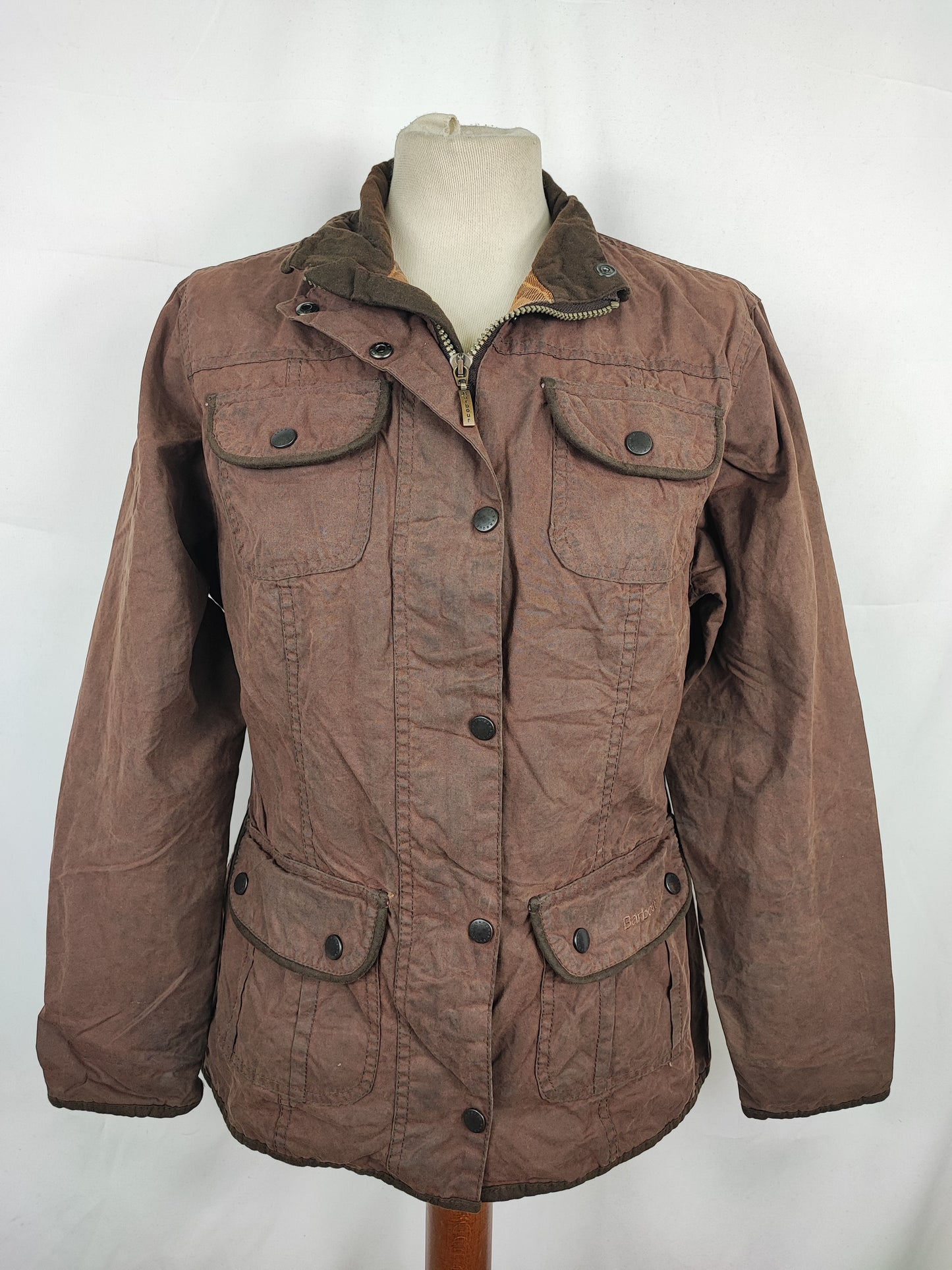 Barbour Giacca corta marrone donna Utility Medium 42 Lady Brown Utility wax Jacket uk12