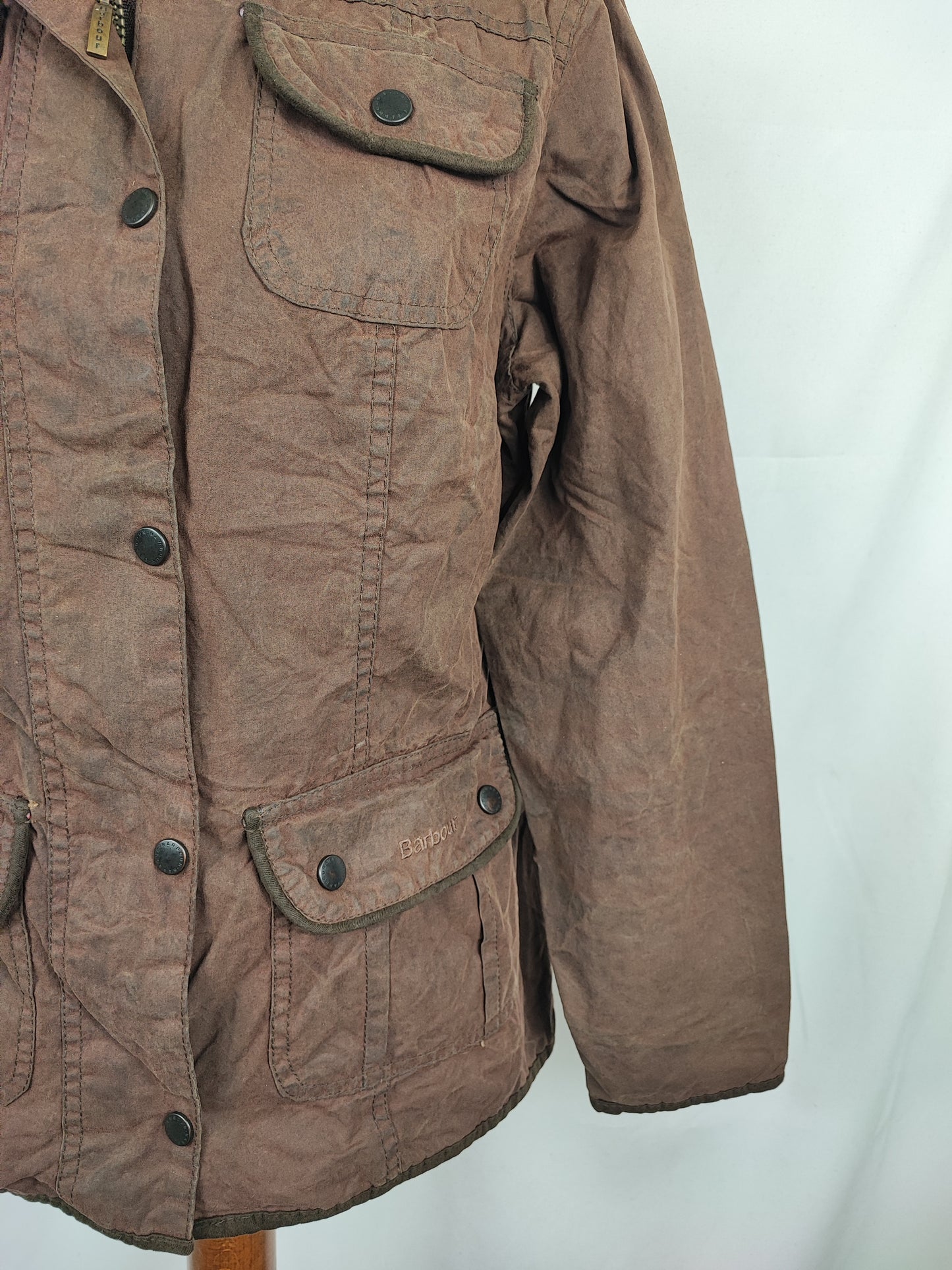 Barbour Giacca corta marrone donna Utility Medium 42 Lady Brown Utility wax Jacket uk12