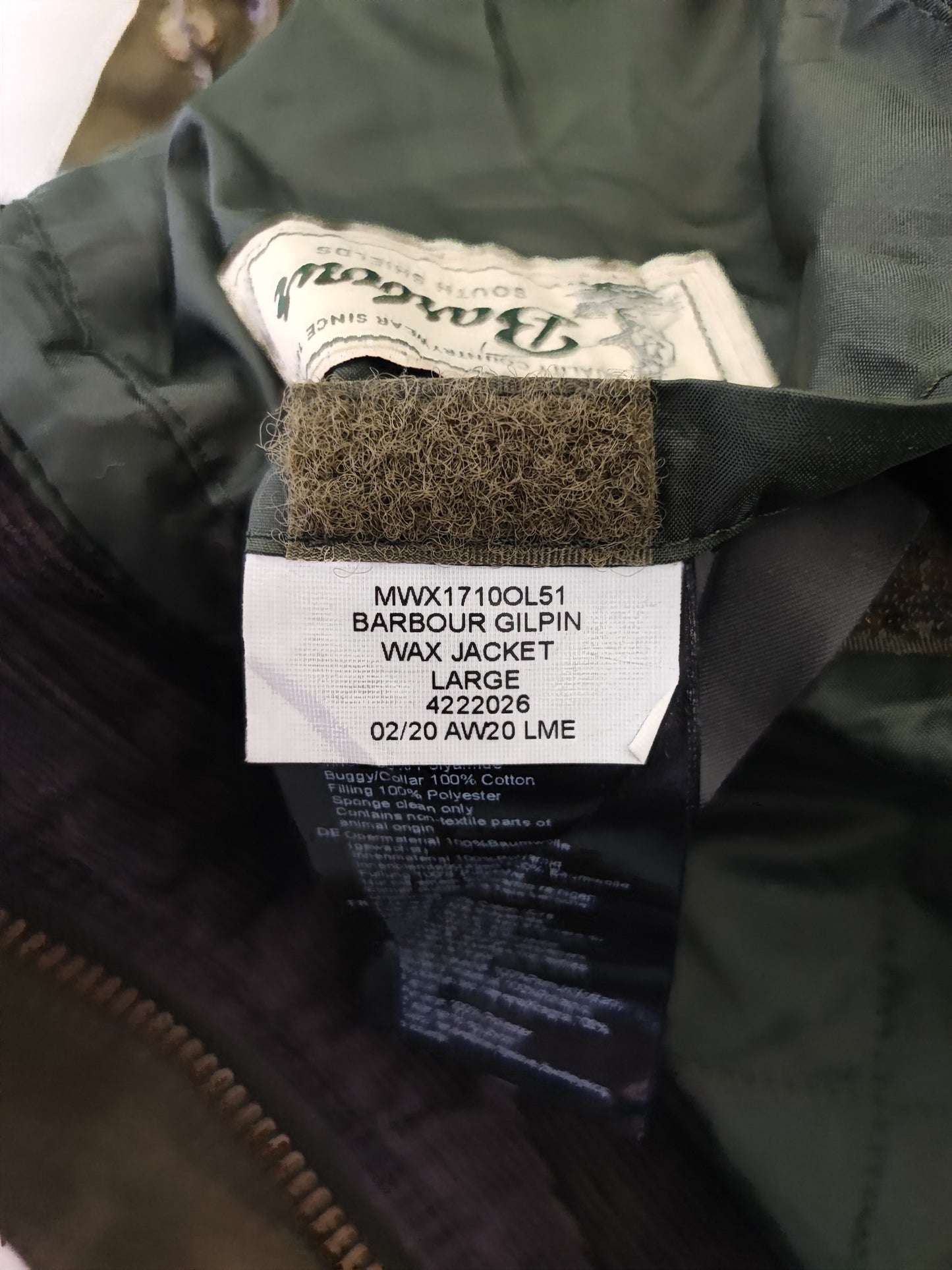 Giacca Barbour Verde oliva cerata Wax Gilpin Large - Man Wax Olive jacket size L