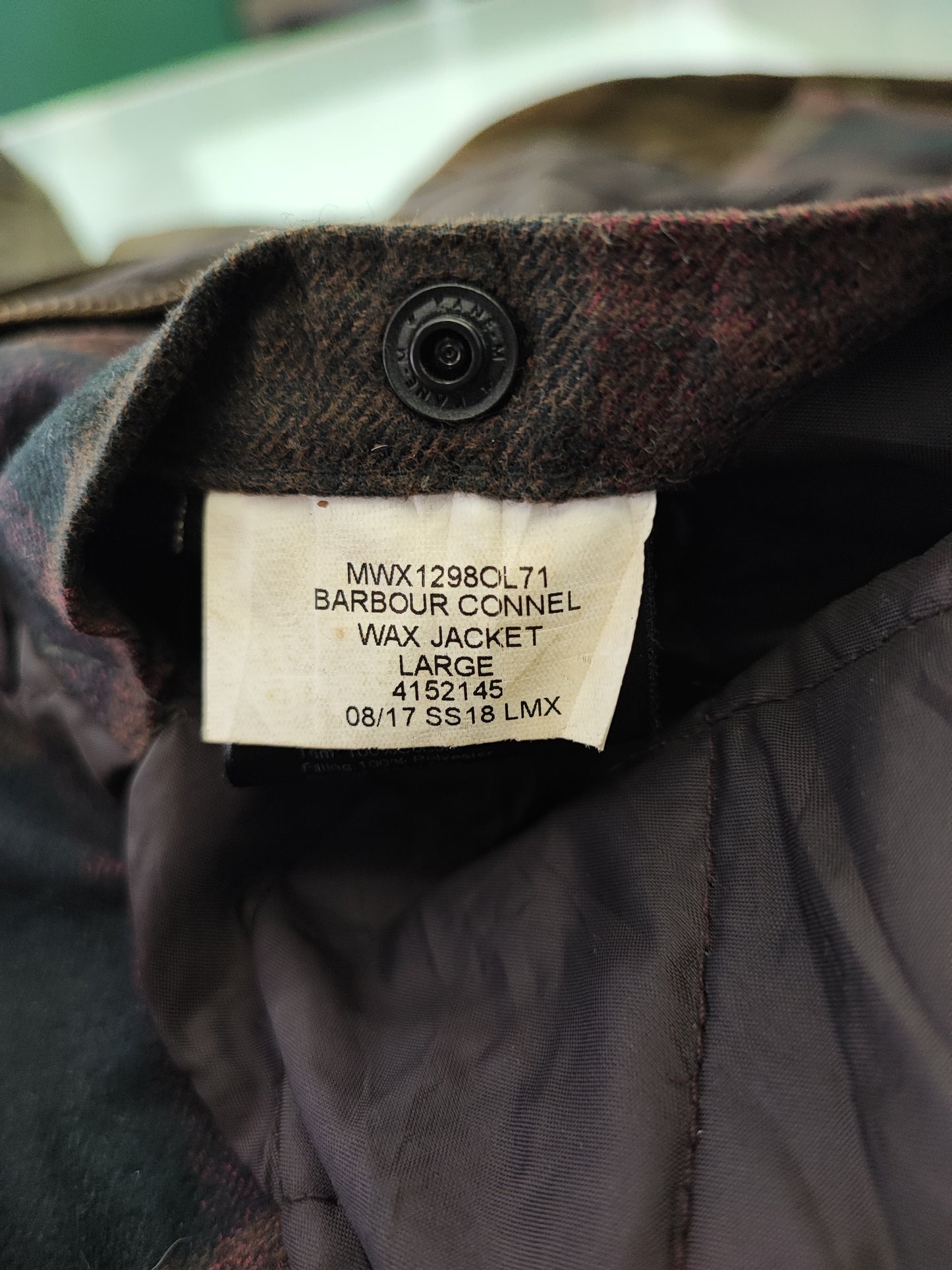 Barbour Giacca uomo Verde Taglia Large  Man Olive Waxed Connel Jacket Size Large