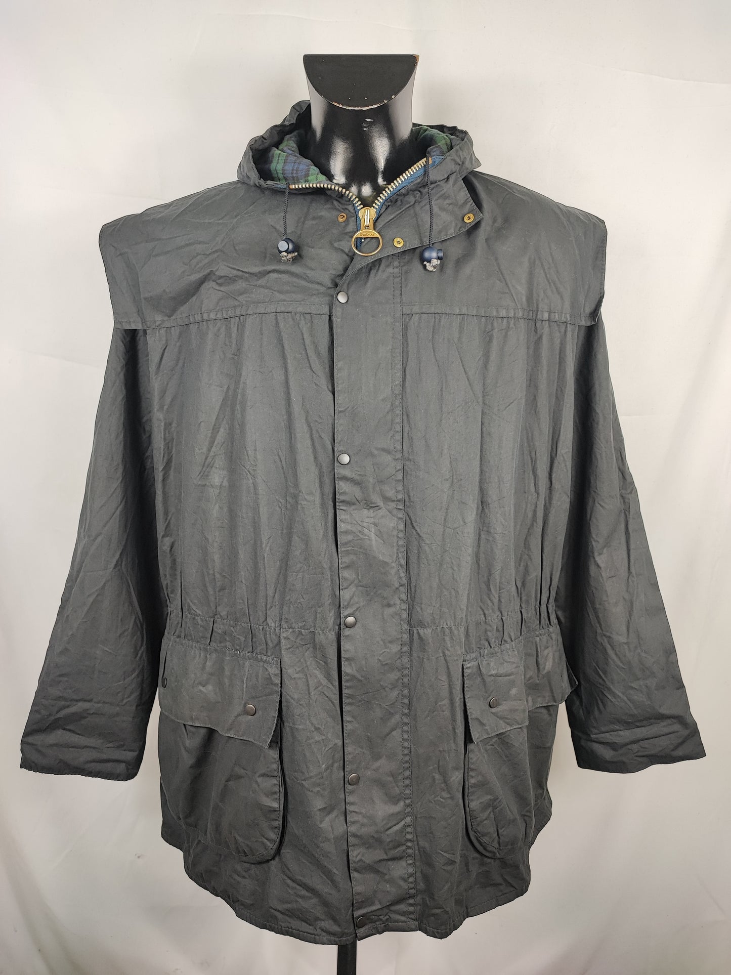 Barbour vintage Durham blu con cappuccio C46/117 cm Navy vintage Hooded waxed Durham Size Xlarge