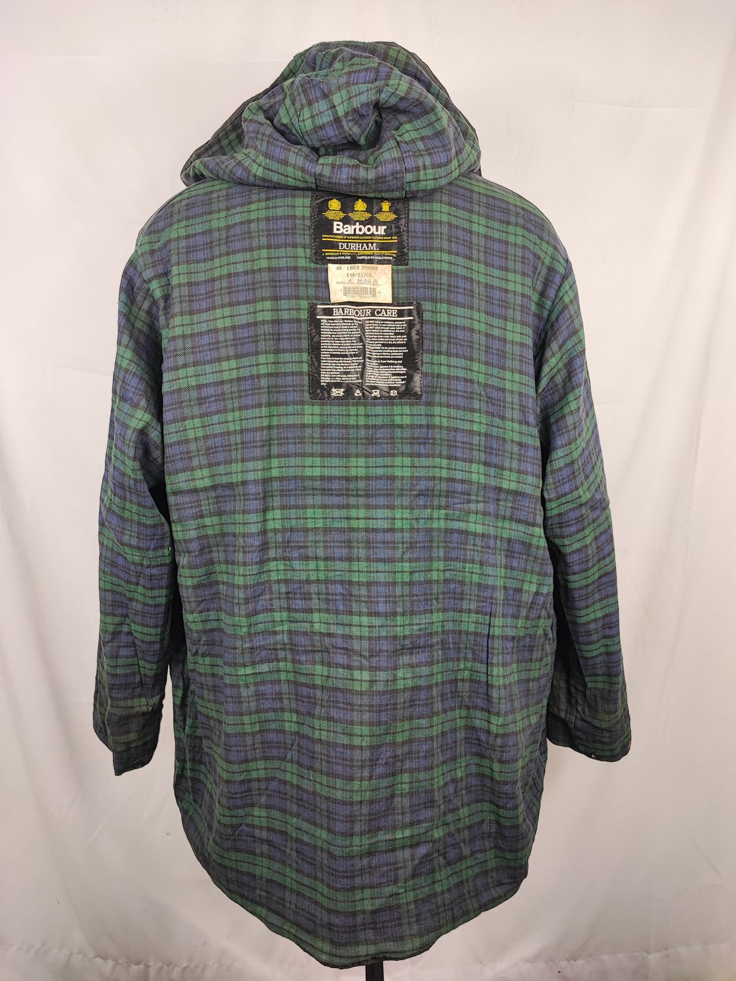 Barbour vintage Durham blu con cappuccio C46/117 cm Navy vintage Hooded waxed Durham Size Xlarge
