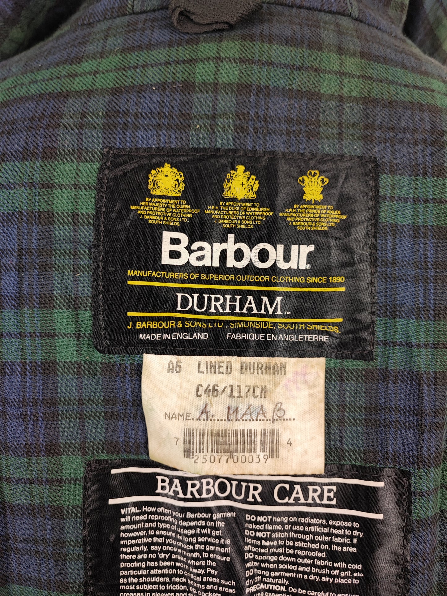 Barbour vintage Durham blu con cappuccio C46/117 cm Navy vintage Hooded waxed Durham Size Xlarge