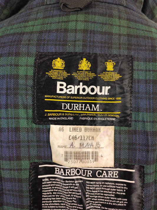 Barbour vintage Durham blu con cappuccio C46/117 cm Navy vintage Hooded waxed Durham Size Xlarge