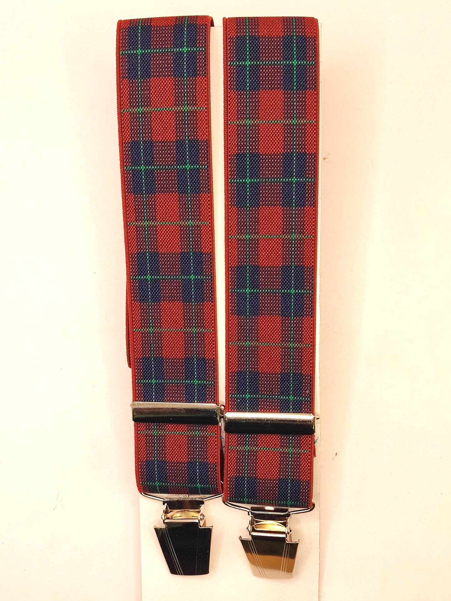 Bretelle da uomo a clip in tartan rosso
