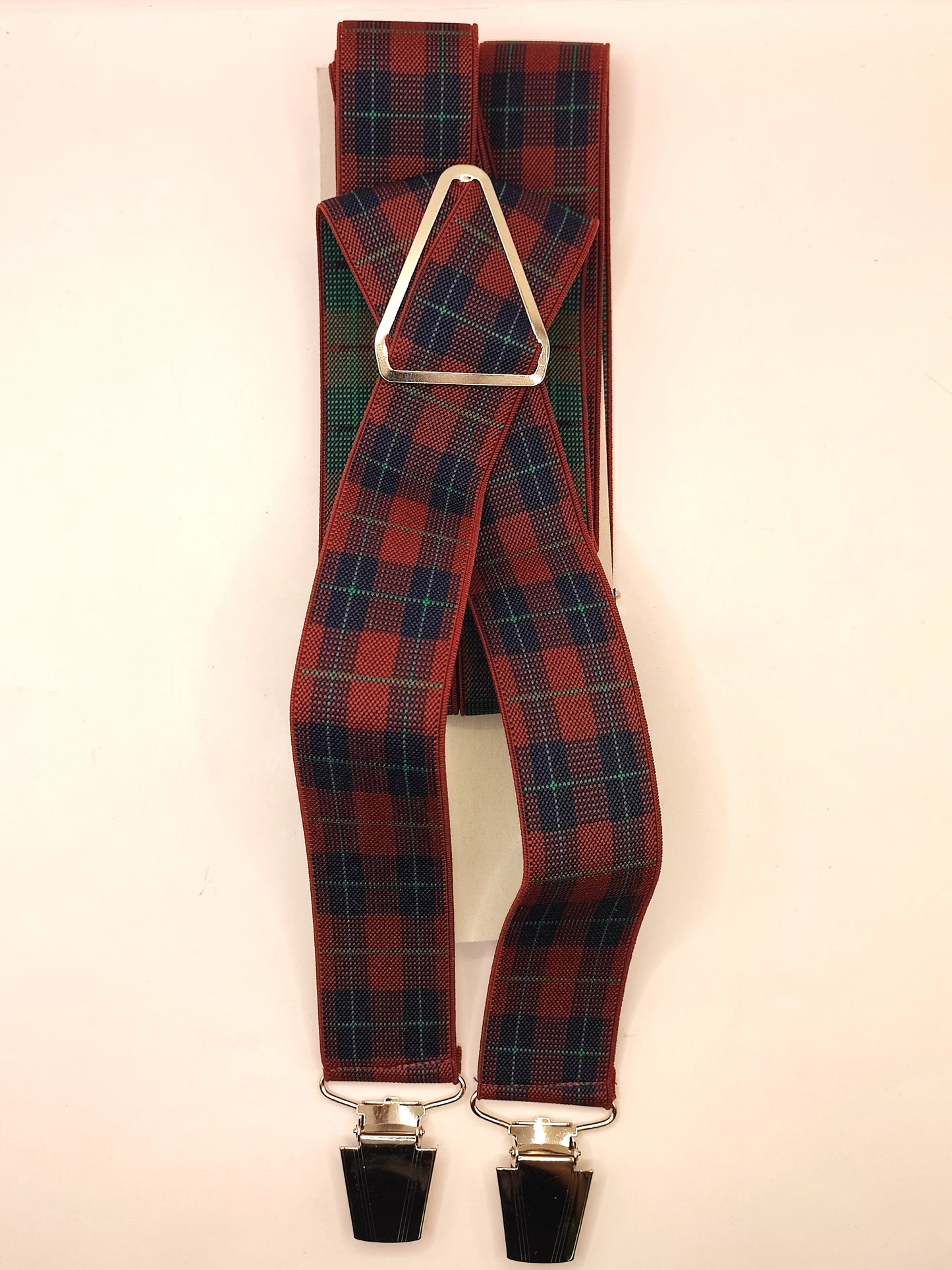 Bretelle da uomo a clip in tartan rosso