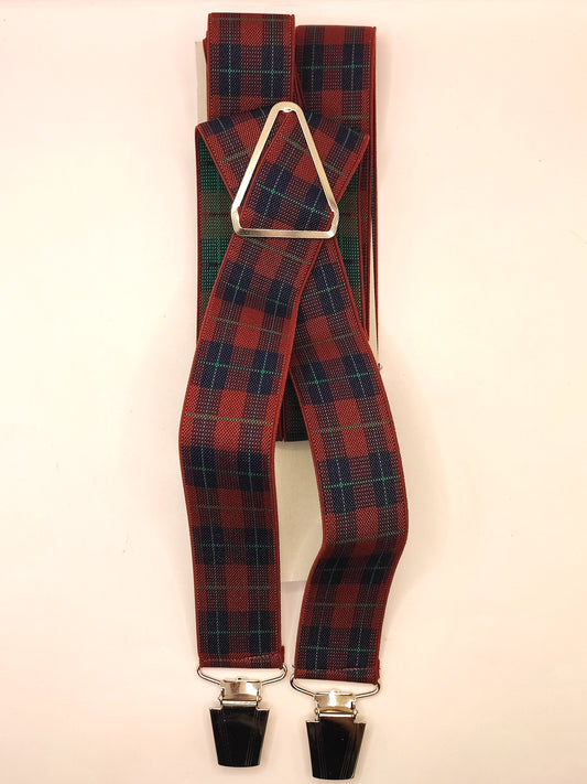 Bretelle da uomo a clip in tartan rosso