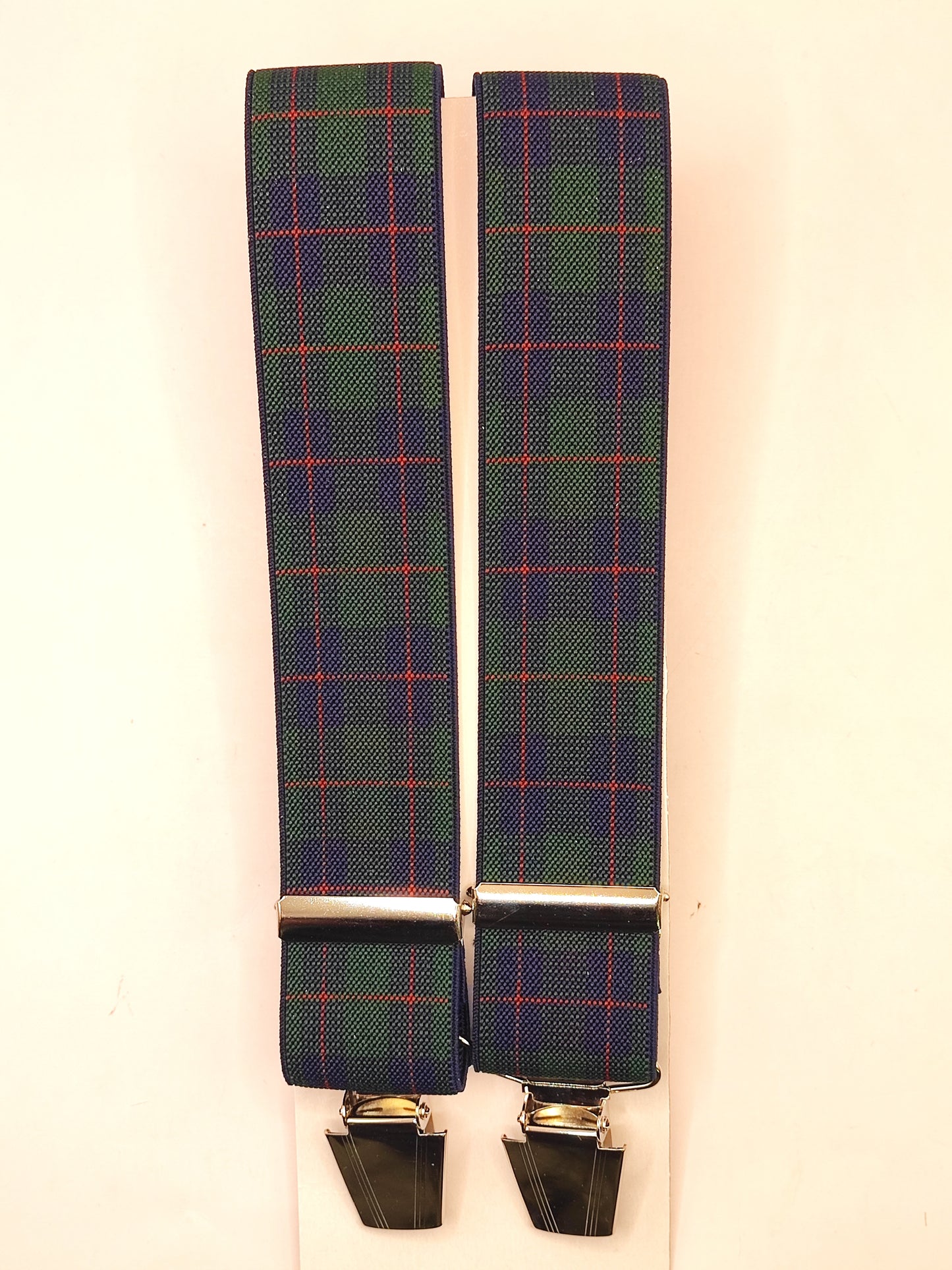 Bretelle da uomo a clip in tartan verde