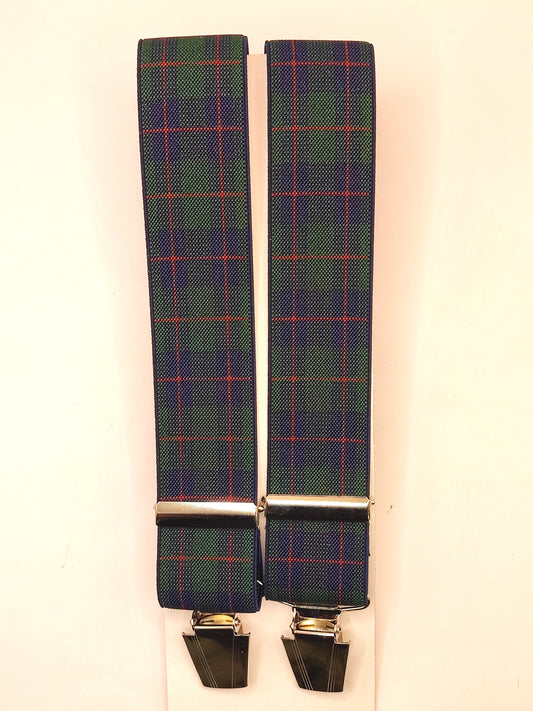 Bretelle da uomo a clip in tartan verde