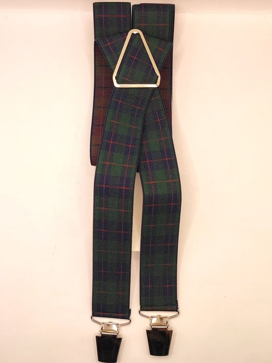 Bretelle da uomo a clip in tartan verde