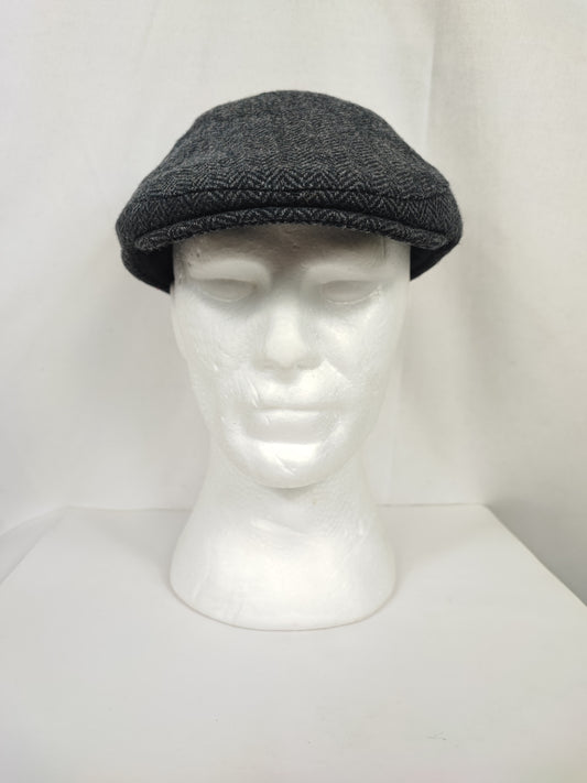 Coppola nuova inglese in lana liscia grigia a spina di pesce - Wool Grey Herringbone flat cap
