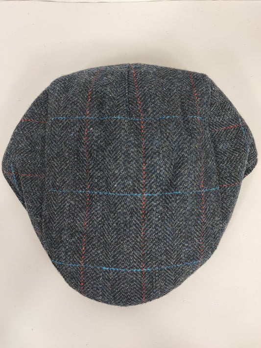 Coppola nuova inglese in lana liscia blu con righe colorate - Wool Navy Herringbone flat cap