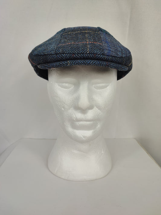 Coppola nuova inglese in lana liscia blu a patch- Wool Navy Flat cap