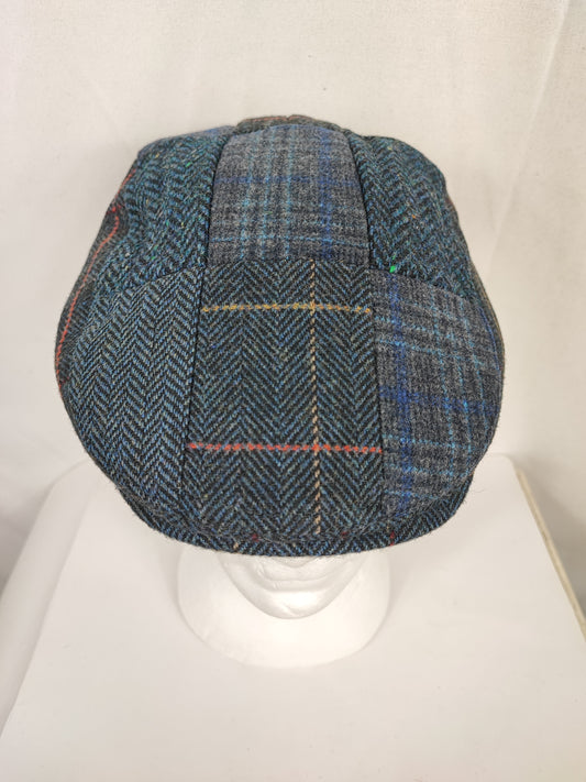 Coppola nuova inglese in lana liscia blu a patch- Wool Navy Flat cap